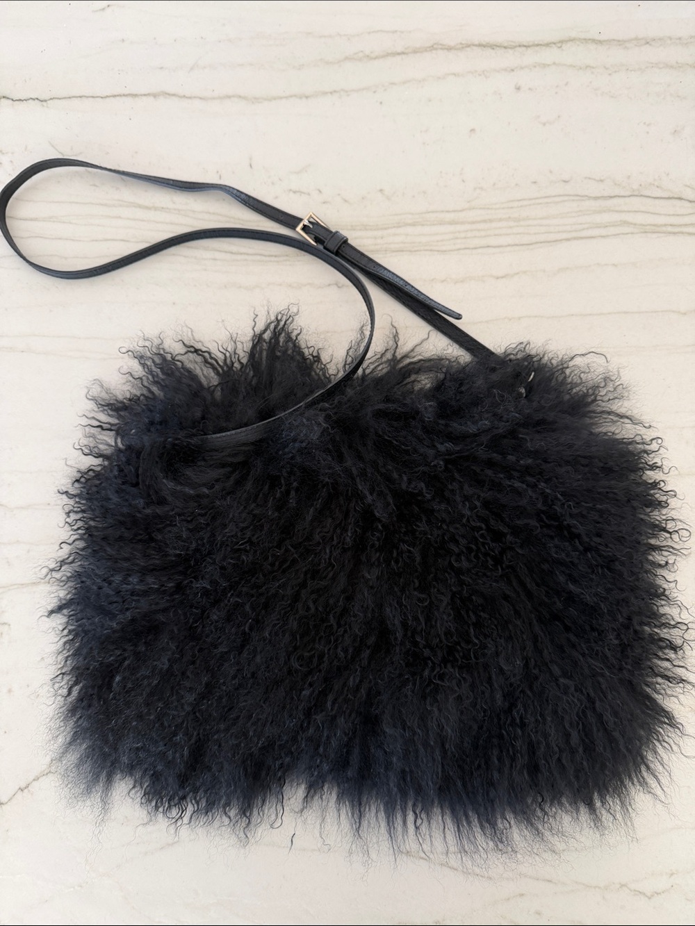 Ann Mashburn black Mongolian lamb fur bag like new